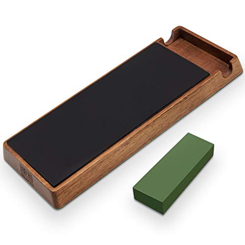 SHANZU Leather Sharpening Strop Kit 3' x 8' with Green Polishing Compound Knife Stropping Block for Sharpening and Honing- Knives, Straight Razor, Woodcarving Chisels