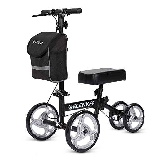 ELENKER Steerable Knee Walker with 10' Front Wheels Deluxe Medical Scooter for Foot Injuries Compact Crutches Alternative Black