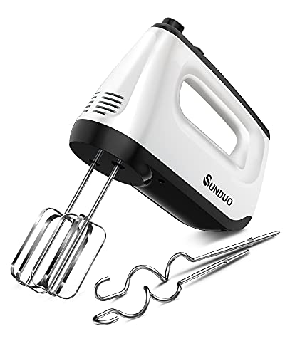 SUNDUO Hand Mixer Electric, 6-Speed 250W Egg Beaters and Whisk, Handheld Mixer Baking Beaters with Turbo Boost & Eject Button, Portable Kitchen Mixer Dough Hook for Easy Whipping, Cream, Cake, Cookies