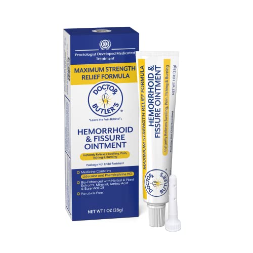 Doctor Butler's Hemorrhoid & Fissure Ointment – Hemorrhoid Treatment with Phenylephrine HCI and Lidocaine for Fast Acting Swelling Relief, Pain Relief and Itch Relief in one Hemorrhoid Cream (1 oz.)