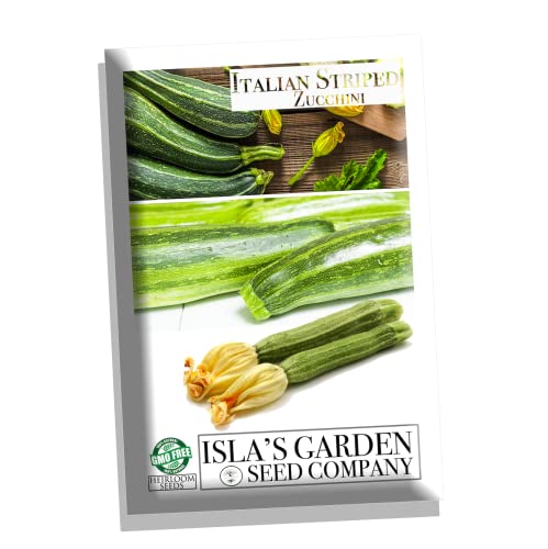 Italian Striped Zucchini Summer Squash Seeds for Planting, 50+ Heirloom Seeds Per Packet, (Isla's Garden Seeds), Non GMO Seeds, Botanical Name: Cucurbita Pepo, Great Home Garden Gift
