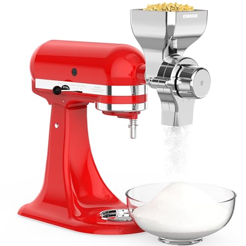 EDWODER Grain Mill Attachment for Kitchenaid Stand Mixer,12 Grind Level Flour Mill From Coarse to Fine for Wheat,Oats,Rice,Corn,Barley,Buckwheat,Millet and Other Cereals