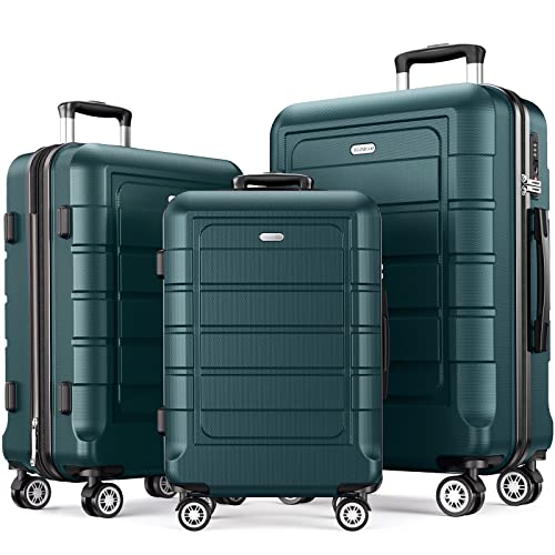 SHOWKOO Luggage Sets Expandable PC+ABS Durable Suitcase Double Wheels TSA Lock (ArmyGreen)