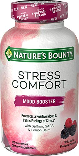 Nature's Bounty Stress Comfort Mood Booster, Stress Gummies, Positive Mood Support, Wild Berry Flavored, 100 Count