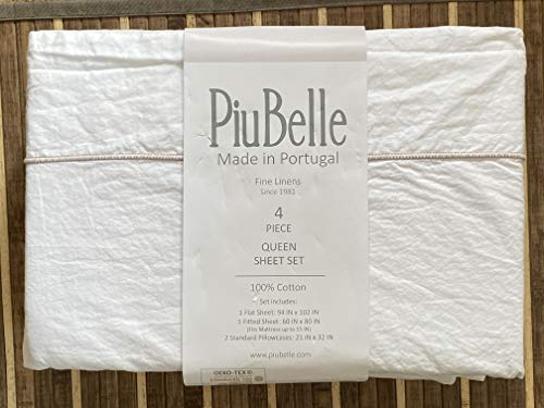 Piu Belle PiuBelle 4pc Cotton Sheet Set - Queen Size with Gold Stitching - Portugal All Cotton