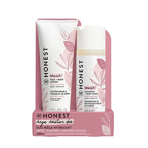 The Honest Company 2-in-1 Cleansing Shampoo + Body Wash and Face Lotion Bundle | Gentle for Baby | Naturally Derived | Sweet Almond Nourish, 18.5 fl oz