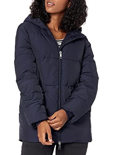 Amazon Brand - Daily Ritual Women's Mid-Length Water-Resistant Primaloft Puffer Jacket, navy, Large