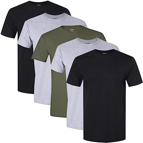 Gildan Men's Crew T-Shirts, Multipack, Style G1100, Black/Sport Grey/Military Green (5-Pack), Medium