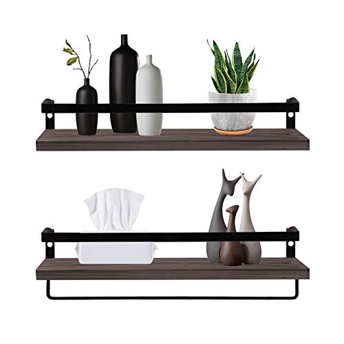 SAUMONIERES Floating Shelves Wall Shelf for Bathroom Bedroom Kitchen Decor Rustic Display Shelf Set of 2, Dark Brown Wall Shelves