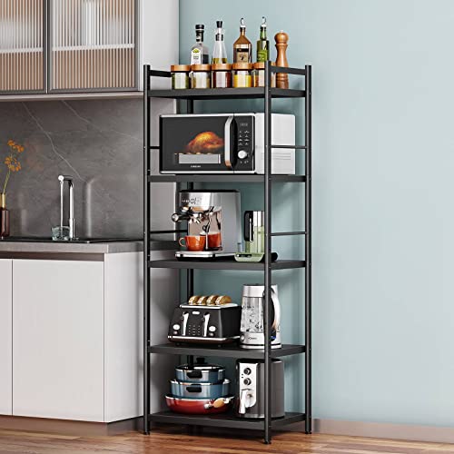 Denkee 5-Tier Kitchen Baker's Rack, Free Standing Baker's Rack for Kitchens Storage with Rolling Wheels, Upgraded Industrial Metal Microwave Oven Stand Rack (23.23 L x 15.16 W x 60.91 H)