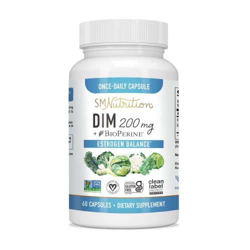 DIM Supplement 200 mg | Estrogen Balance for Women & Men | Hormone Balance, Hormonal Acne Supplements, Menopause Support by SM Nutrition | Vegan, Soy Free | 60 Count