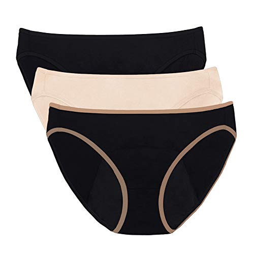 Neione Women's Briefs Period Underwear Menstrual Panties Postpartum Underpants High Cut Bikini 3 Pack Eclipse M