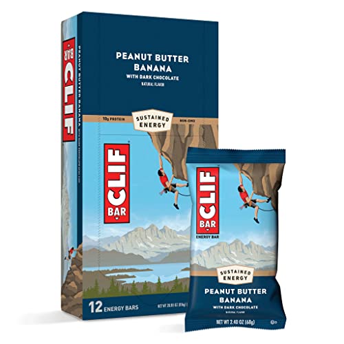 CLIF BARS - Energy Bars - Peanut Butter Banana with Dark Chocolate - Made with Organic Oats - Plant Based Food - Vegetarian - Kosher (2.4 Ounce Protein Bars, 12 Pack) Packaging May Vary