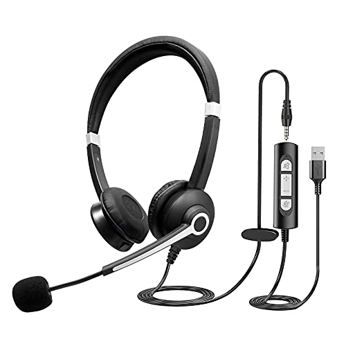 USB Headset with Microphone, INFURTURE Noise Cancelling Computer Headphones, PC Lightweight Comfort 3.5mm/USB Headset, Cell Phone Headset with In-line Control for Call Center Telework Home Office