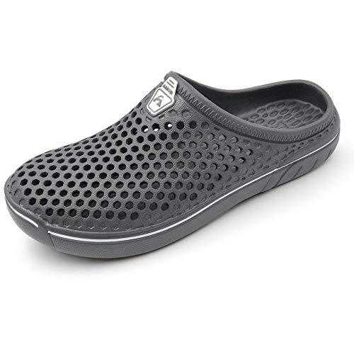 Amoji Garden Clogs Garden Shoes Shower Slippers Sandals Yard Gardening Beach Water Plastic Rubber Comfortable House Indoor Summer Adult Female Male AM161 Grey Size 11 Women/9 Men