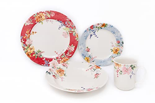 Tudor Royal Collection 24-Piece Premium Quality Porcelain Dinnerware Set, Service for 6 - CRIMSON; See 10 Designs Inside!