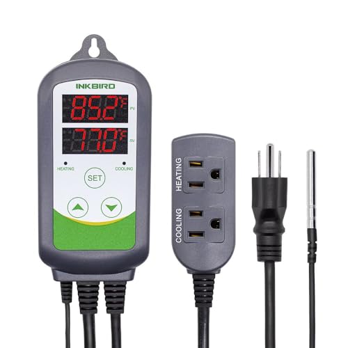 Inkbird ITC-308 Digital Temperature Controller 2-Stage Outlet Thermostat Heating and Cooling Mode Carboy Homebrew Fermenter Greenhouse Terrarium 110V 10A.