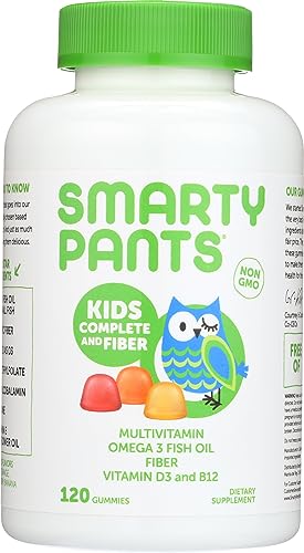 SmartyPants Kids Fiber Vitamins: Daily Kids Multivitamin Gummy for Overall Health with Vitamin A, B12, D3, E, & K & Omega 3 Fish Oil (DHA/EPA) - 120 Count (30 Day Supply)