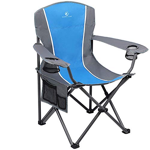 ALPHA CAMP Oversized Camping Folding Chair Heavy Duty Steel Frame Support 350 LBS Collapsible Arm Chair with Cup Holder Quad Lumbar Back Chair Portable for Outdoor/Indoor