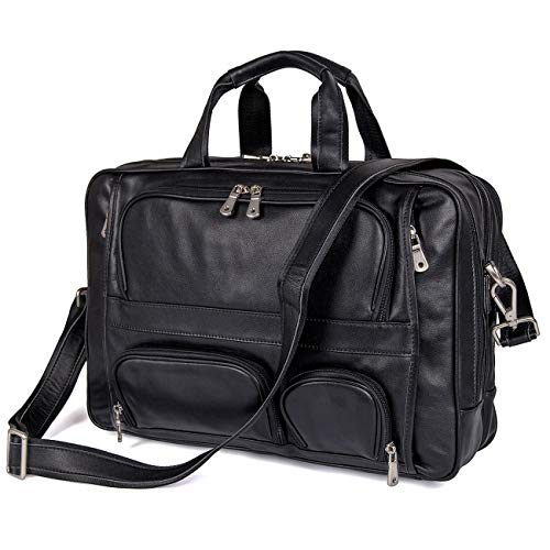 Augus Leather Briefcase Business Travel Genuine Leather Duffel Bags for Men Laptop Bag fits 17 inches Laptop With YKK Zipper