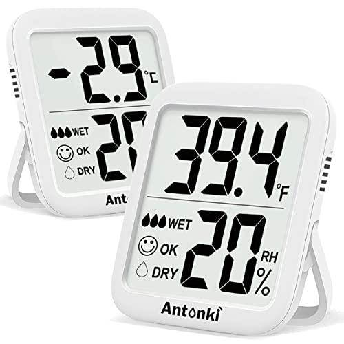 Antonki Room Thermometer Indoor Hygrometer, Humidity Gauge, Humidity Meter, Digital Temperature and Humidity Monitors for Home, Baby Room, Terrarium, Incubator, Greenhouse - 2 Pack