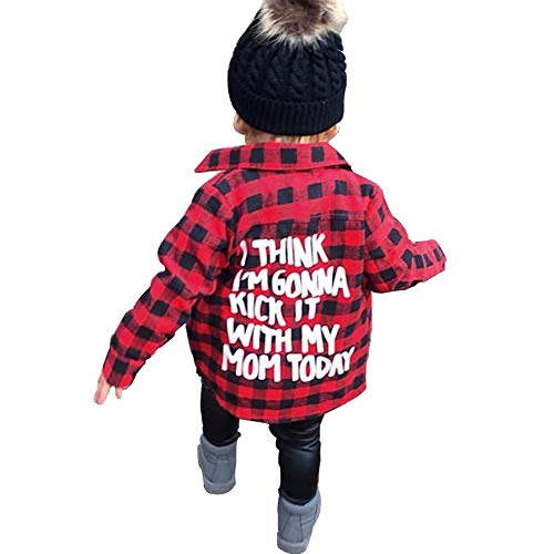 Toddler Long Sleeve Shirt Baby Boy Girl Plaid Top for Toddler Spring Winter Coat for Kid (Red Plaid, 2-3 T)