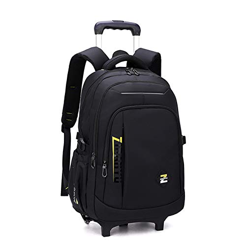 Black Kids Boys Rolling Backpack Teens Carry-on Luggage with Wheels Trolly BookBag for School-2 Wheels