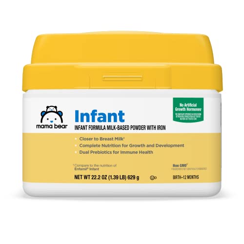 Amazon Brand - Mama Bear Infant Milk-Based Baby Formula Powder with Iron, Dual Prebiotics, Omega 3 DHA and Choline, Brain, Growth, Immunity, 22.2 Ounce (Pack of 1)