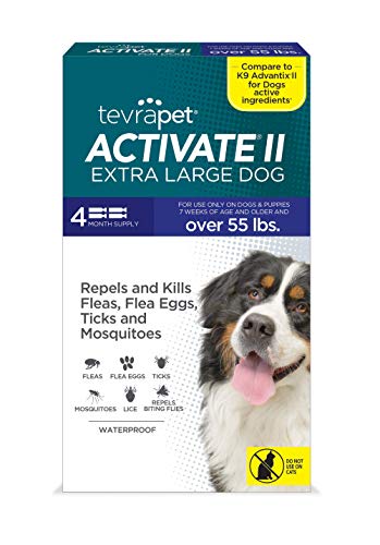 TevraPet Activate II Flea and Tick Prevention for Dogs | 4 Months Supply | Extra Large Dogs 55+ lbs | Fast Acting Treatment and Control | Topical Drops