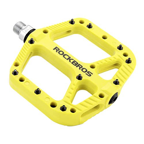 Rock BROS Mountain Bike Pedals Nylon Composite Bearing 9/16' MTB Bicycle Pedals with Wide Flat Platform Green