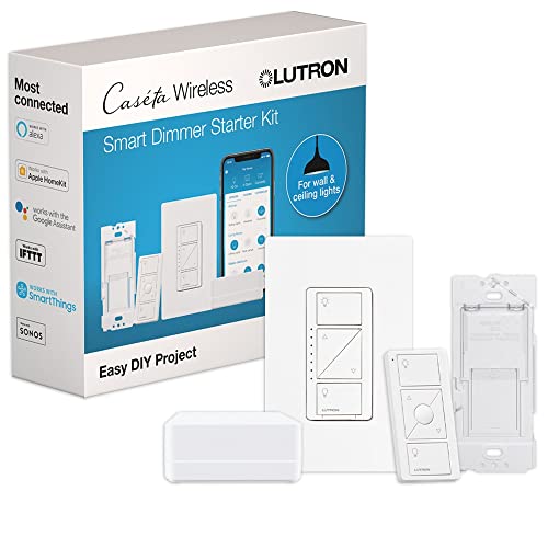 Lutron Caseta Smart Lighting Dimmer Switch Starter Kit with Caseta Smart Hub and Pico Bracket | Works with Alexa, Google Assistant, Ring, Apple Home | P-BDG-PKG1W-A, White