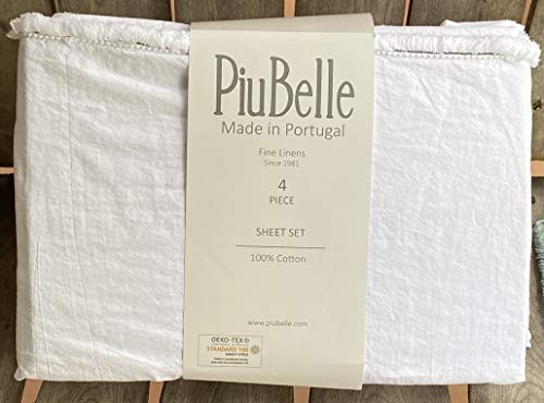 Piu Belle piubelle Fringed Edge Queen Size Sheet Set - Queen Size 4-pc Set Includes 2 Pillowcases - White Cotton