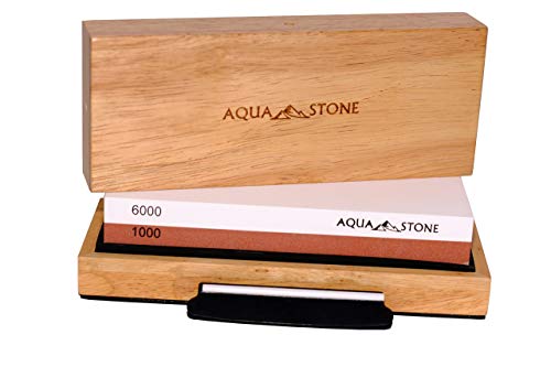 Professional Knife Sharpening Stone, Premium 2 Side Sharpener Kit, Japanese Whetstone Grit 1000/6000 Waterstone. NonSlip Wood Base FREE Angle Guide, Silicone Base with Stylish Wood GIFT Box