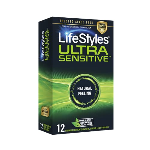 LifeStyles Ultra Sensitive Natural Feeling Lubricated Latex Condoms, 12 Count