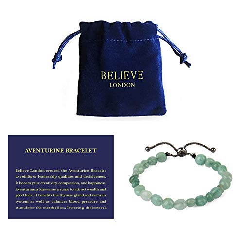 Believe London Green Aventurine Gemstone Chakra Healing Bracelet Anxiety Crystal Natural Stone Men Women Stress Relief Reiki Yoga Diffuser Precious