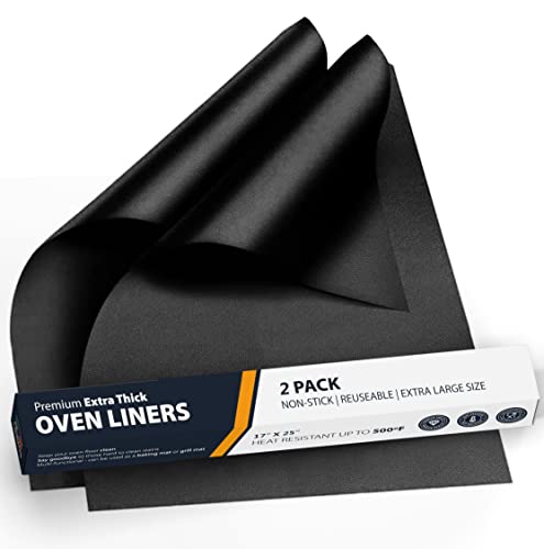 Oven Liners for Bottom of Oven - 2 Pack Large Heavy Duty Mats, 17”x25” Non-Stick Reusable Liner for Electric, Gas, Toaster Ovens, Grills - BPA & PFOA Free Kitchen Accessory to Keep Oven Clean (Black)