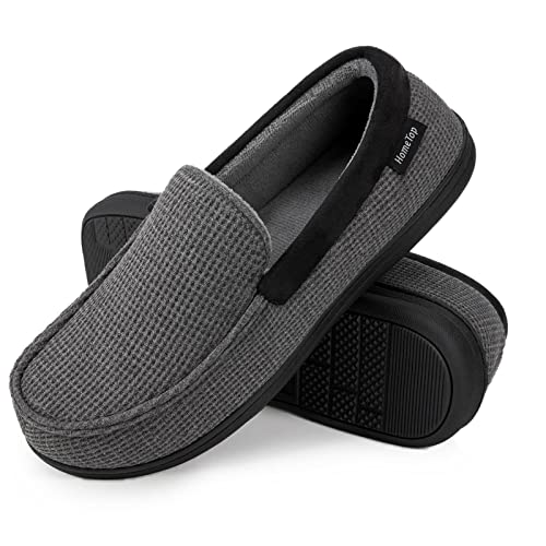 Men's Comfort Memory Foam Moccasin Slippers Breathable Cotton Knit Terry Cloth House Shoes (11 D(M) US, Dark Gray)