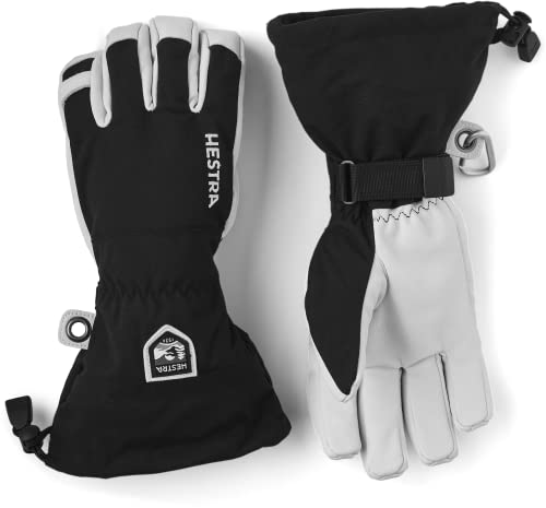 Hestra Army Leather Heli Ski Glove - Classic 5-Finger Snow Glove for Skiing, Snowboarding and Mountaineering, Black, 7