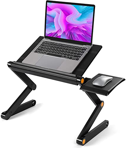 HUANUO Adjustable Laptop Stand for 15.6” Laptops, Foldable Laptop Stand for Bed with 2 CPU Cooling Fans & Mouse Pad, Portable Laptop Riser, Ergonomic Computer Stand, Standing & Sitting Desk, HNLA8