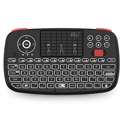Rii (Upgrade) i4 Mini Bluetooth Keyboard with Touchpad, Blacklit Portable Wireless Keyboard with 2.4G USB Dongle for Smartphones, PC, Tablet, Laptop TV Box iOS Android Windows Mac.Black