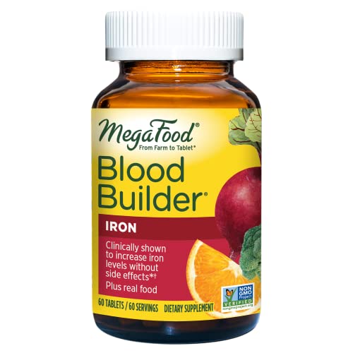 MegaFood Blood Builder - Iron Supplement Shown to Increase Iron Levels without Nausea or Constipation - Energy Support with Iron, Vitamin B12, and Folic Acid - Vegan - 60 Tabs