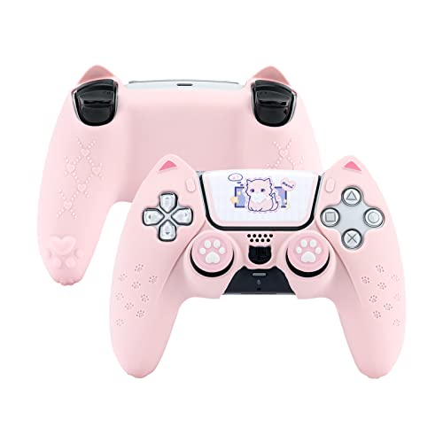 GeekShare Cat Paw PS5 Controller Skin Anti-Slip Silicone Skin Protective Cover Case for Playstation 5 DualSense Wireless Controller (Pink)