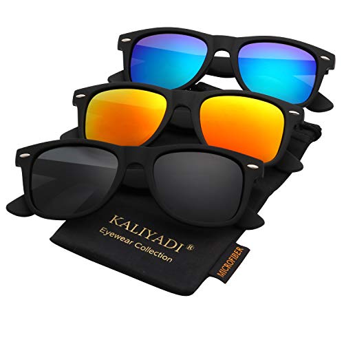 KALIYADI Polarized Sunglasses for Men and Women Matte Finish Sun glasses Color Mirror Lens UV Blocking (3 Pack)