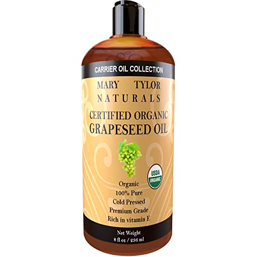 Mary Tylor Naturals Organic Grapeseed Oil, (8 oz), USDA Certified Grape Seed Oil, Cold Pressed, Rich in Vitamins For Hair and Skin
