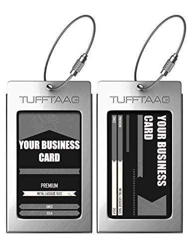 Luggage Tags Business Card Holder TUFFTAAG Pair Travel ID Bag Tag - White Silver