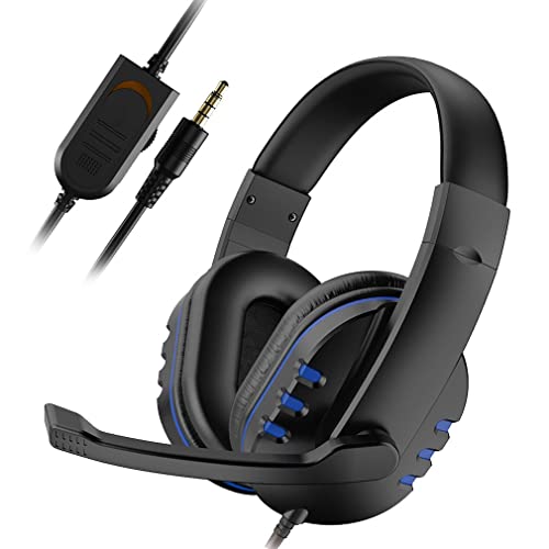 Professional Wired Gaming Headphones with Microphone for Computer PS4 Strong Bass 3D Stereo PC Gaming Headset Gifts for PS4 (Black Blue)