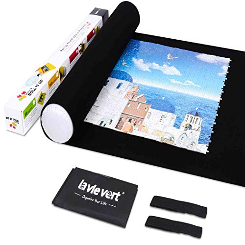 LAVIEVERT Jigsaw Puzzle Roll Mat Puzzle Storage Saver Black Felt Mat, Long Box Package, No Folded Creases, Jigroll Up to 1,500 Pieces - Comes with A Drawstring Opening Design Bag