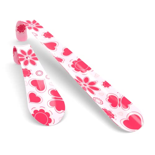 Shoe Horns For Women & Seniors | Premium Short & Long Handled Metal Shoe Horn Set | 6” & 11½ Inch Travel Shoehorns for Ladies Girls Kids Men | Beautiful Pink Floral, Abstract Love Heart Design
