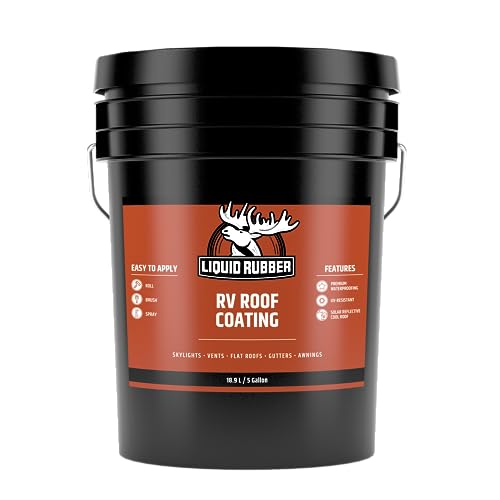 Liquid Rubber RV Roof Coating - Solar Reflective Sealant, Trailer and Camper Roof Repair, Waterproof, Easy to Apply, Brilliant White, 5 Gallon