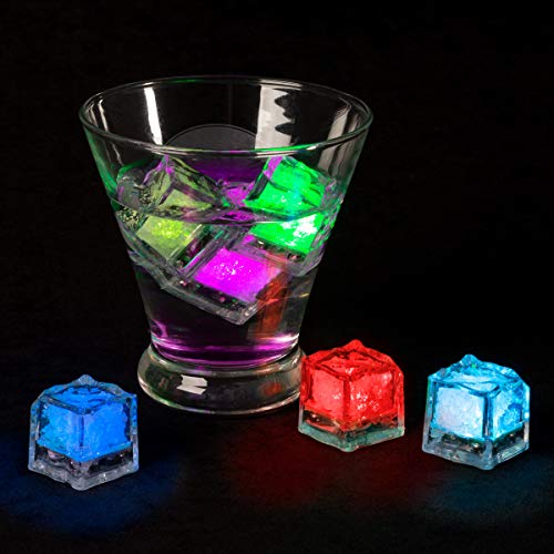 LED Ice Cube Shape Lights-Food safe Polystyrene Plastic and Salt Liquid Activated Submersible, Reusable-Color Change, Battery Operated for Weddings, Parties by Lavish Home (12 Pack)